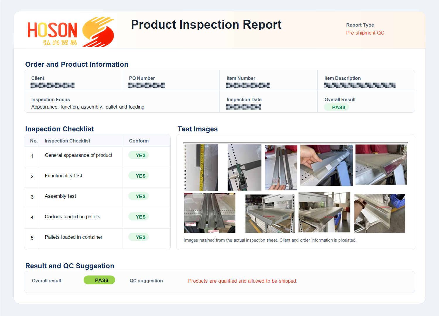 QC inspection report
